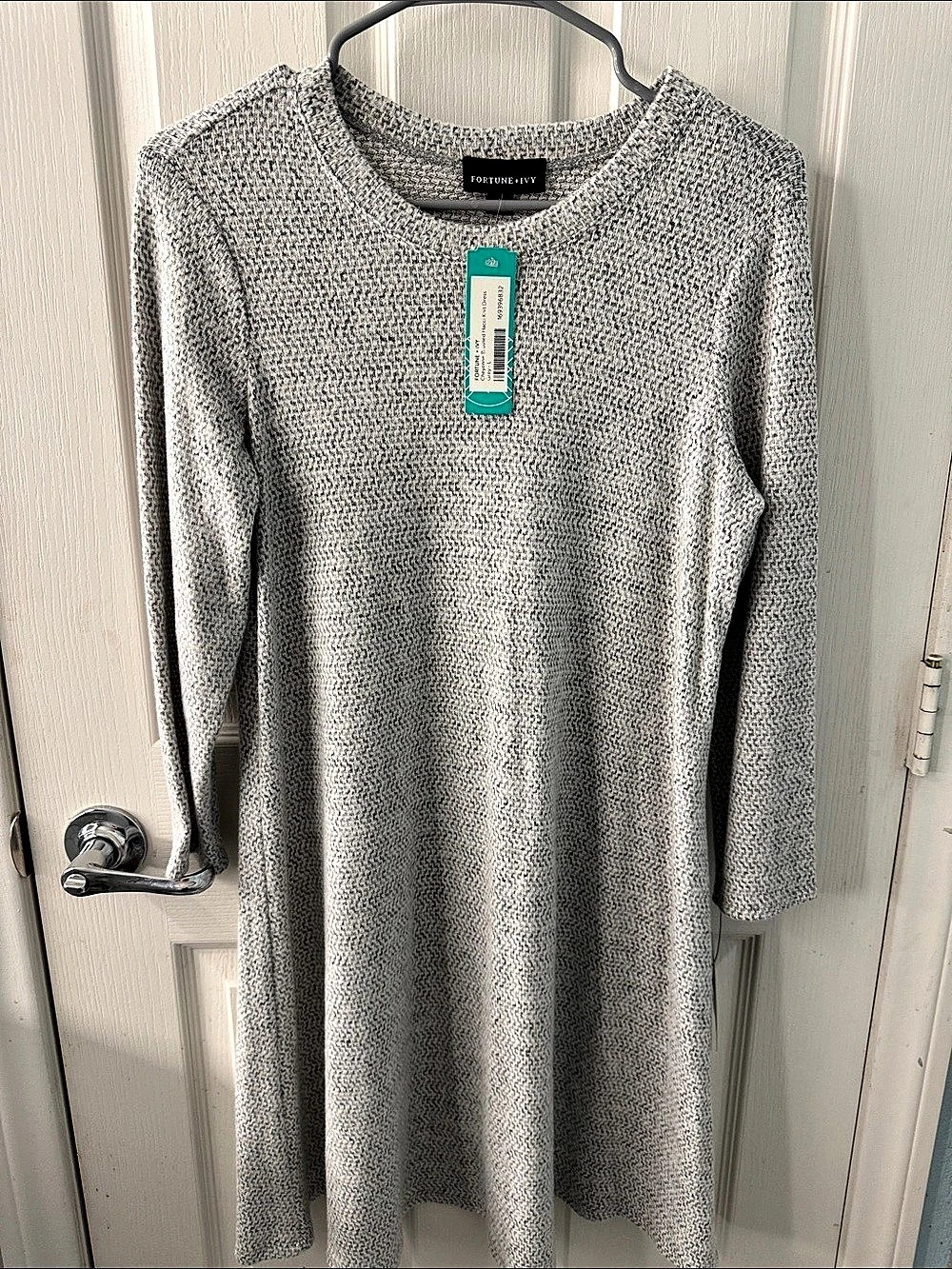 Fortune + Ivy Harper Knit Dress Knit Mini Dress in Gray Size Large NWT